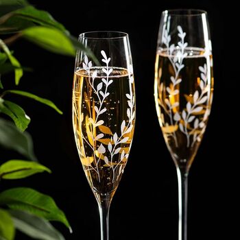 Personalised Set Of Two Floral Crystal Champagne Flutes, 9 of 10