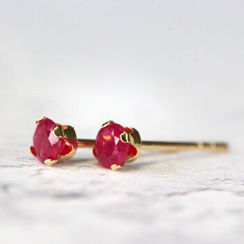 14k Solid Gold Ruby Stud Earrings, 7 of 12