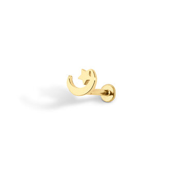 14 Carat Gold Moonlight, Solid Gold Labret Earring, 3 of 5