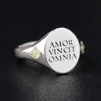 Amor Vincit Omnia Signet Ring With Opal Band, 2 of 3
