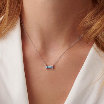 Baguette Birthstone Necklace And Stud Set In Silver, 5 of 12
