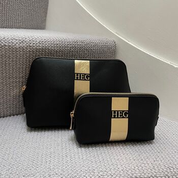 Personalised Stripe Saffiano Leather Cosmetic Makeup Toiletry Bag, 3 of 5