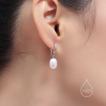Baroque Pearl With Skinny Hammered Hoop Earrings, 6 of 11