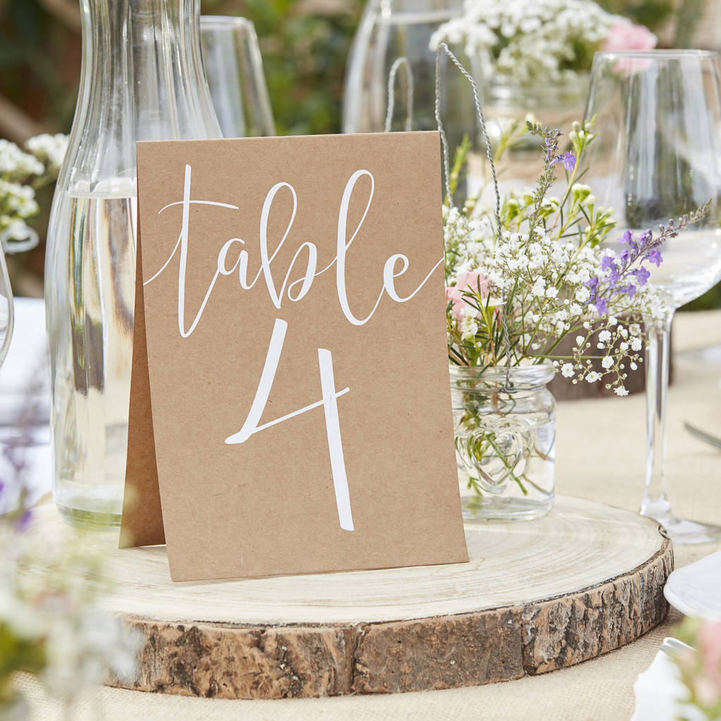 Table Numbers Brown Card Calligraphy By The Wedding Of My