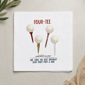 40th Birthday Golf Handkerchief Pair– Personalised “Four Tee And Still On Par” Gift, 3 of 6