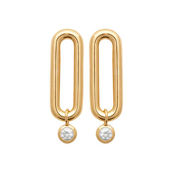18ct Gold Plated Cz Crystal Dangle Hoop Earrings, 3 of 5