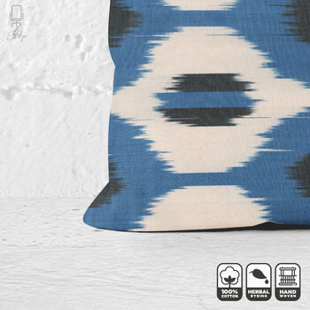 Bohemian Blue, Black And Beige Ikat Cushion Cover, 4 of 6