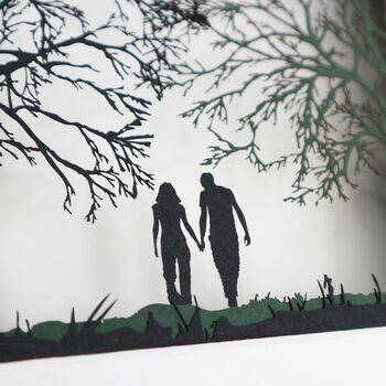 Framed Papercut Silhouette Of Couple Walking, 8 of 11