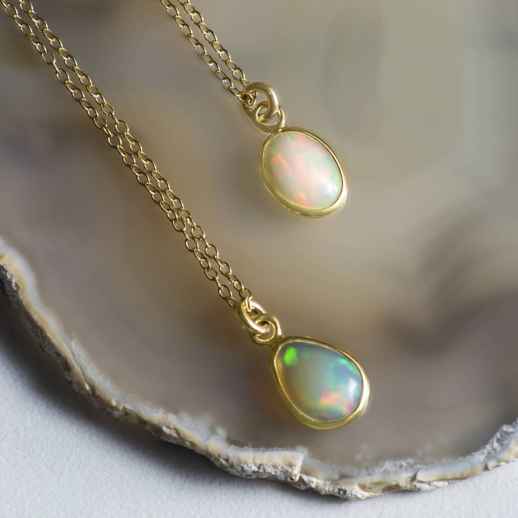 Ethiopian Opal October Birthstone Gold Plated Necklace, 1 of 7