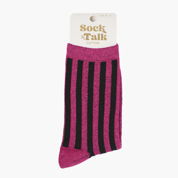 Berry And Black Vertical Stripe Glitter Socks Women's, 3 of 4