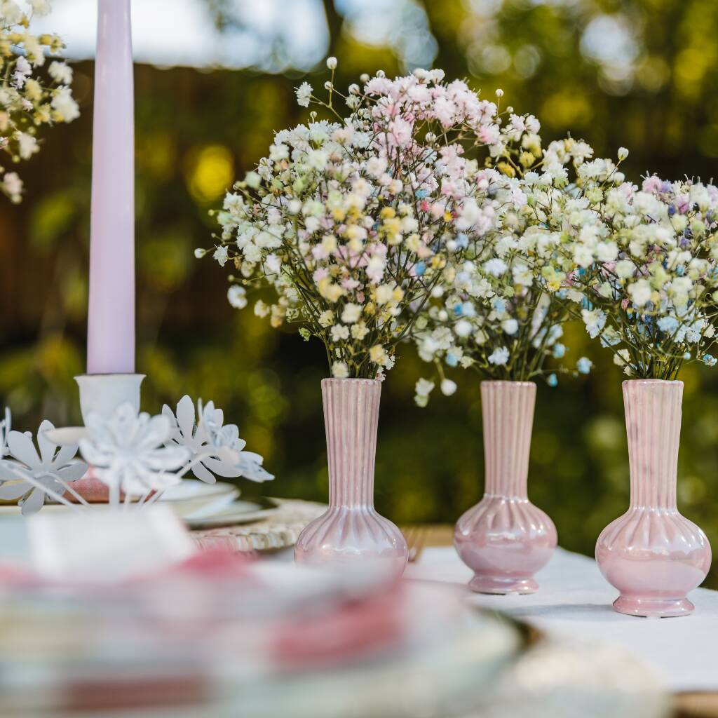 Pearlescent Pink Bud Vases Set Of Three By Truffle Tablescapes