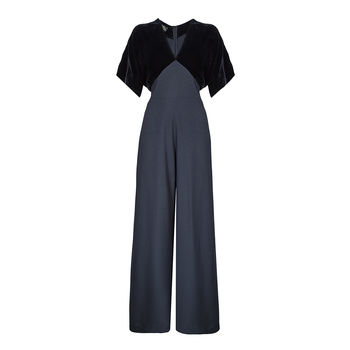 Vintage Style Jumpsuit In Jet Velvet And Crepe, 2 of 3