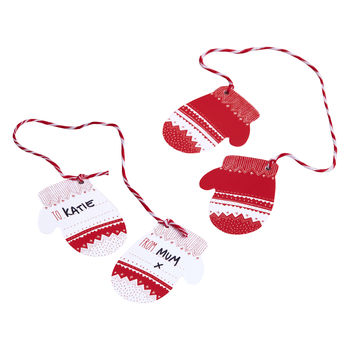 Red And White Christmas Knitted Effect Mitten Gift Tags, 2 of 3