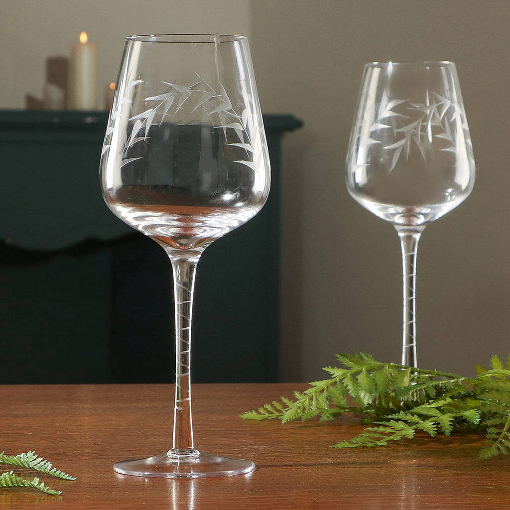 Luxury Etched Leaf Wine Glasses By Dibor