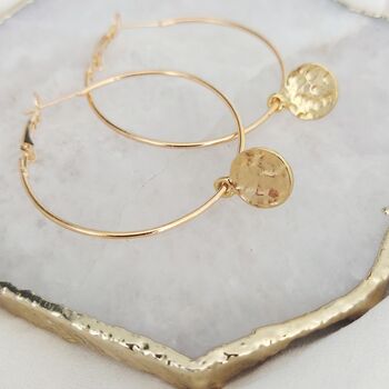 Hammered Disc Gold Plated Hoop Earrings, 5 of 5