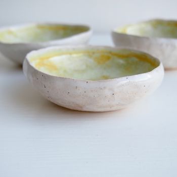 Handmade Textural Yellow Ceramic Ring Dish Bowl, 8 of 8