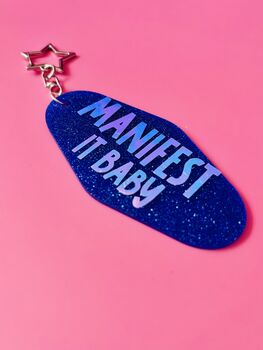 The 'Manifest It Baby' Sparkly Motel Keyring / Positive Vibes Gift / Manifestation Accessories / Cute Motivational Keyring, 5 of 7