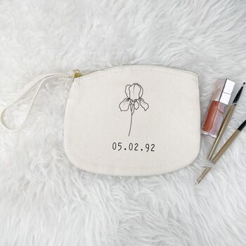 Birth Flower Personalised Make Up Bag With Birthdate, 2 of 5