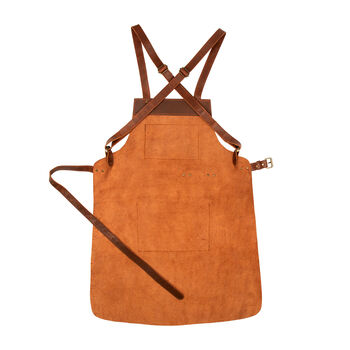 Personalised Cross Back Brown Full Grain Leather Apron, 6 of 8