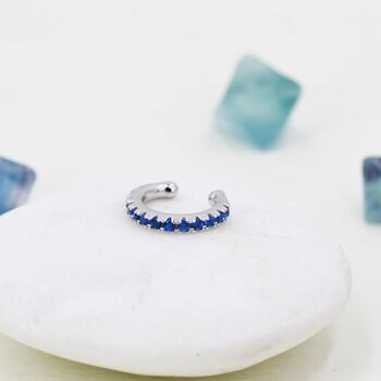 Sterling Silver Minimalist Sapphire Blue Cz Ear Cuff, 4 of 9