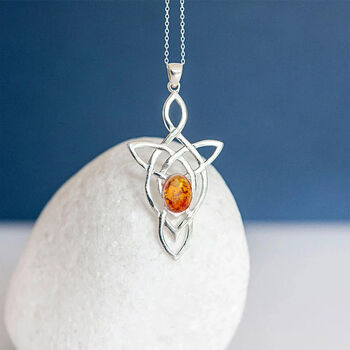 Genuine Baltic Amber Celtic Knot Necklace In Silver, 2 of 10