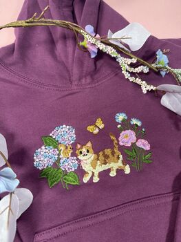 Kids Cottagecore Cat In Flowers Embroidered Hoodie, 3 of 6