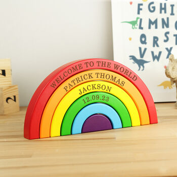 Personalised Wooden Rainbow Stacker New Baby Gift, 3 of 8