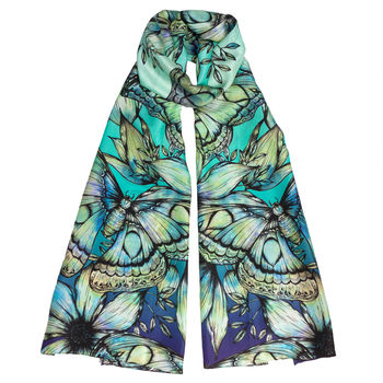 Atlas Moth Long Floral Silk Scarf In Opal, 3 of 4