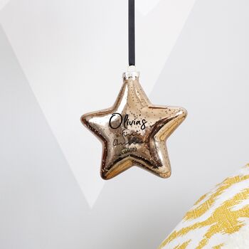 Baby First Christmas Glass Star Bauble Tree Decoration, 2 of 9