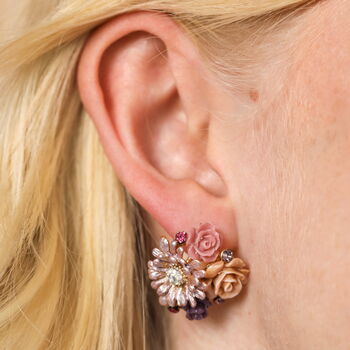 Purple Flower Bouquet Stud Earrings In Gold Plating, 3 of 5