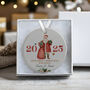 Personalised Ceramic First Christmas Engaged Tree Bauble In Various Designs, thumbnail 1 of 7