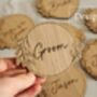 Personalised Wedding Guest Coasters – Engraved Oak Veneer Drink Mats For Guests And Favours, thumbnail 6 of 6