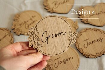 Personalised Wedding Guest Coasters – Engraved Oak Veneer Drink Mats For Guests And Favours, 6 of 6