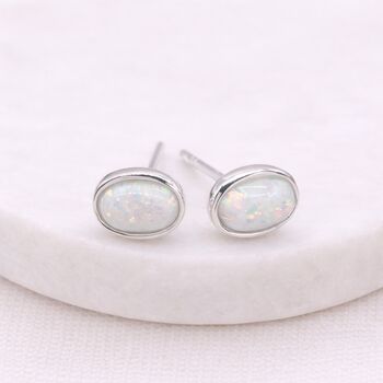 Oval Sterling Silver White Opal Stud Earrings – 6mm X 4mm, 5 of 5