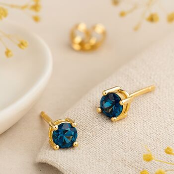 9ct Gold London Blue Topaz December Birthstone Stud Earrings, 3 of 4