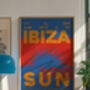 Ibiza Print | Holiday | Poster | Wall Art | A5 A4 A3 | Sun | Bold | Typographic | Wall Decor | Destination | Summer | Retro | Boho, thumbnail 2 of 4