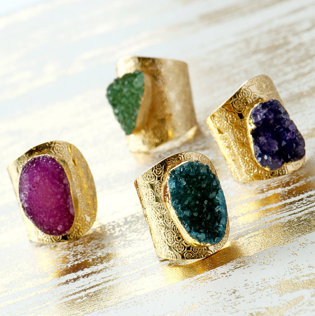 Druzy Real Stone Statement Gold Ring By Grace & Valour
