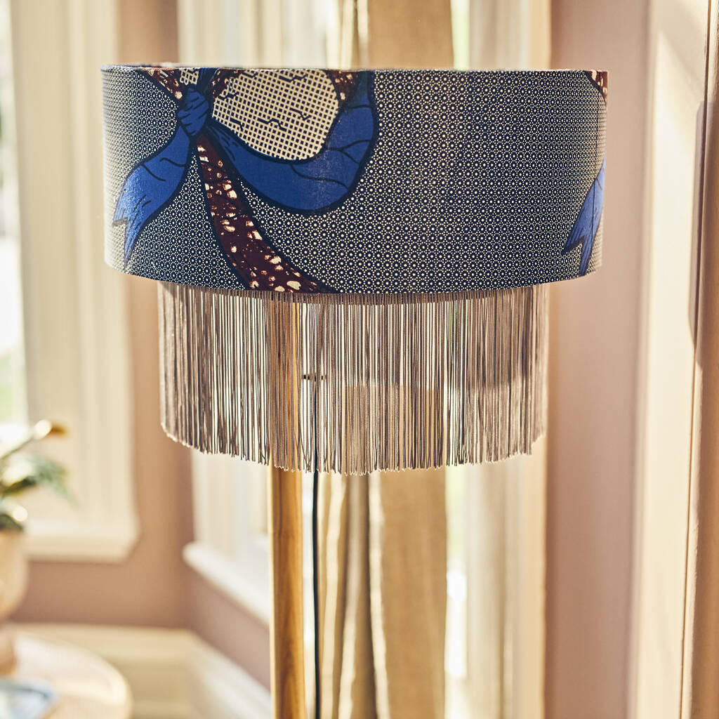 Blue Fringed Tassel Lampshade By Copper Dust