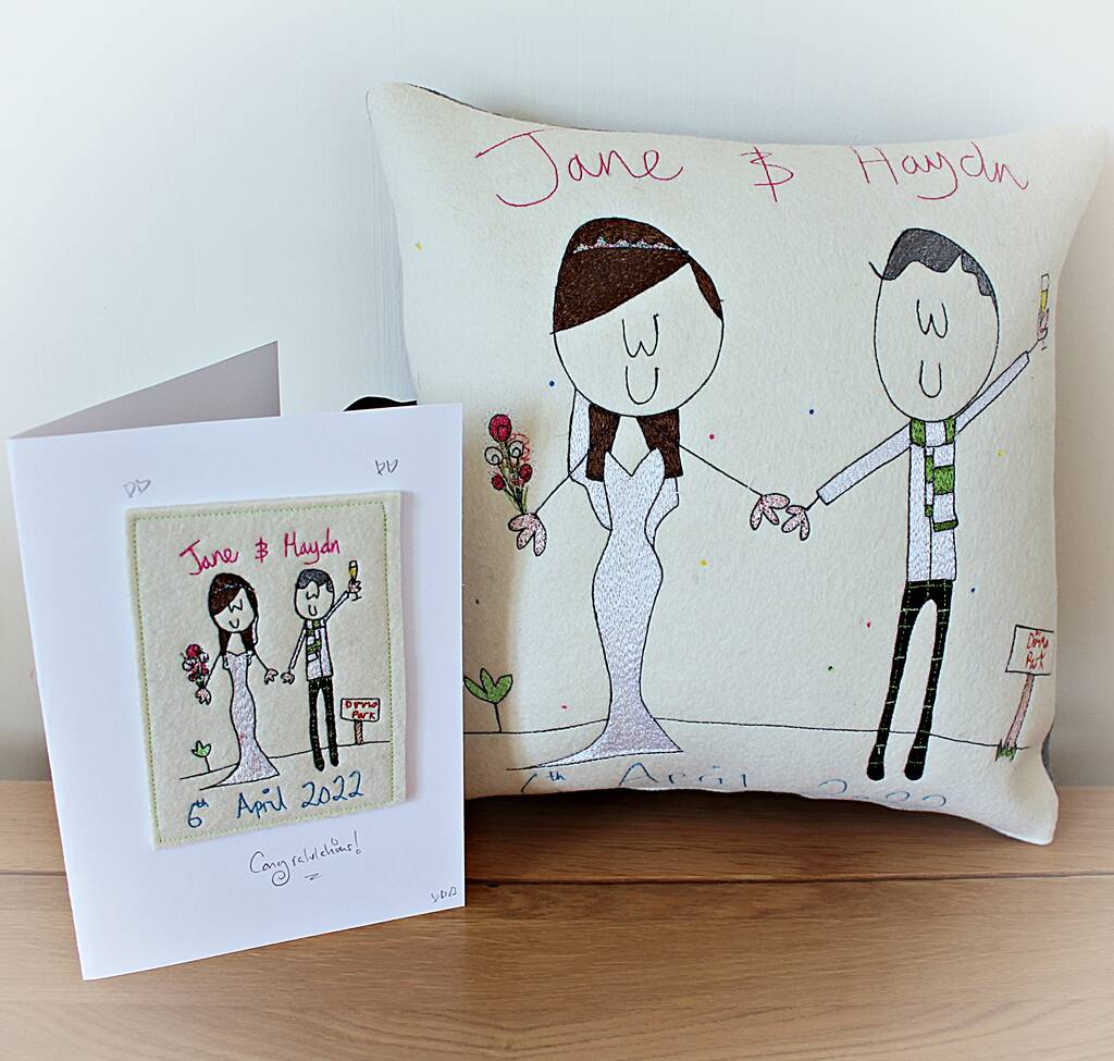 Personalised Embroidered Wedding Gift Cushion By Seabright Designs
