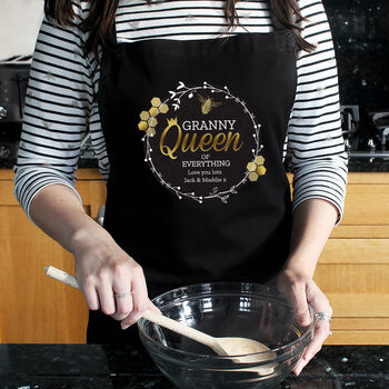 Personalised Queen Bee Black 100% Cotton Chef's Apron, 2 of 5