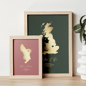 Personalised Gold Map Print, Engagement Gift, 7 of 10