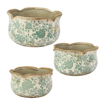Set Of Three Turquoise Scalloped Planters, 2 of 5
