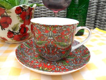 Large Cup And Saucer In William Morris Red Strawberry Thief Design, 5 of 9