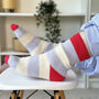 100% Cashmere Bold Light Blue Stripe Socks, thumbnail 1 of 10