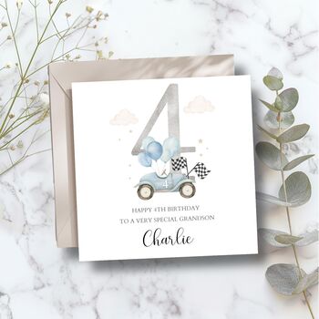 Race Car 2nd Birthday Card, Blue Birthday Card For Son, Nephew,Grandson Any Relationship, 2 of 6
