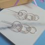 Circle Hammered Sterling Silver Long Drop Earrings, thumbnail 2 of 6