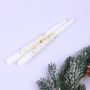 G Decor Set Of Two White Dinner Candles With Gold Stars, thumbnail 1 of 5