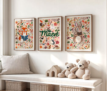 Personalised Woodland Name Print | Storybook Forest Animal Nursery Decor | Baby Keepsake Gift, 9 of 10