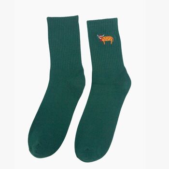 Men's Christmas Highland Cow Embroidered Cotton Socks Five Pack, 5 of 8