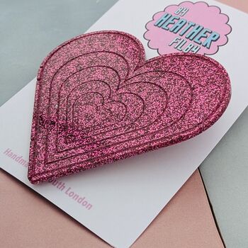 Large Heart Pink Glitter Resin Hair Clip, 4 of 4